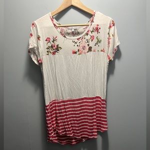 Women's Moa Moa Short-Sleeve Floral Color Block Shirt Size: Large